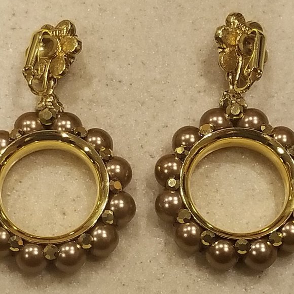 VINTAGE STATEMENT JOSE & MARIA BARRERA PEARL CRYSTAL DROP CHANDELIER EARRINGS - Picture 9 of 11